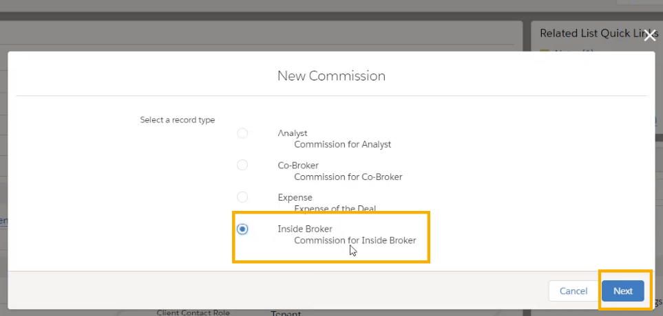 Choose Inside Broker Commission Type