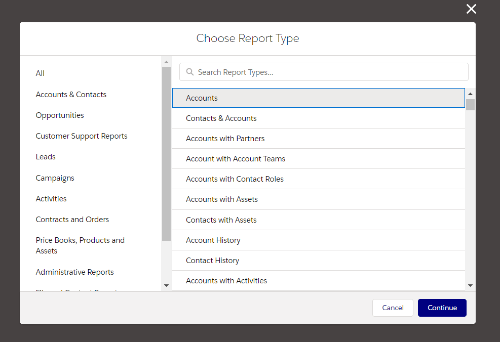 Choose the Salesforce report type