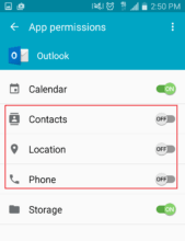 Outlook-Sync-turn off contacts, locations, phone
