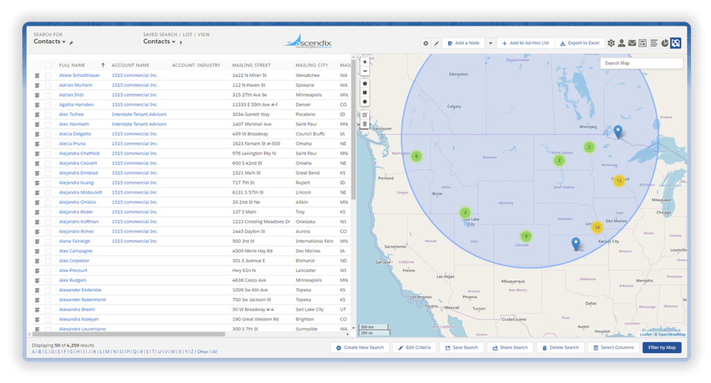 Using map search to look for records Ascendix Search for Salesforce