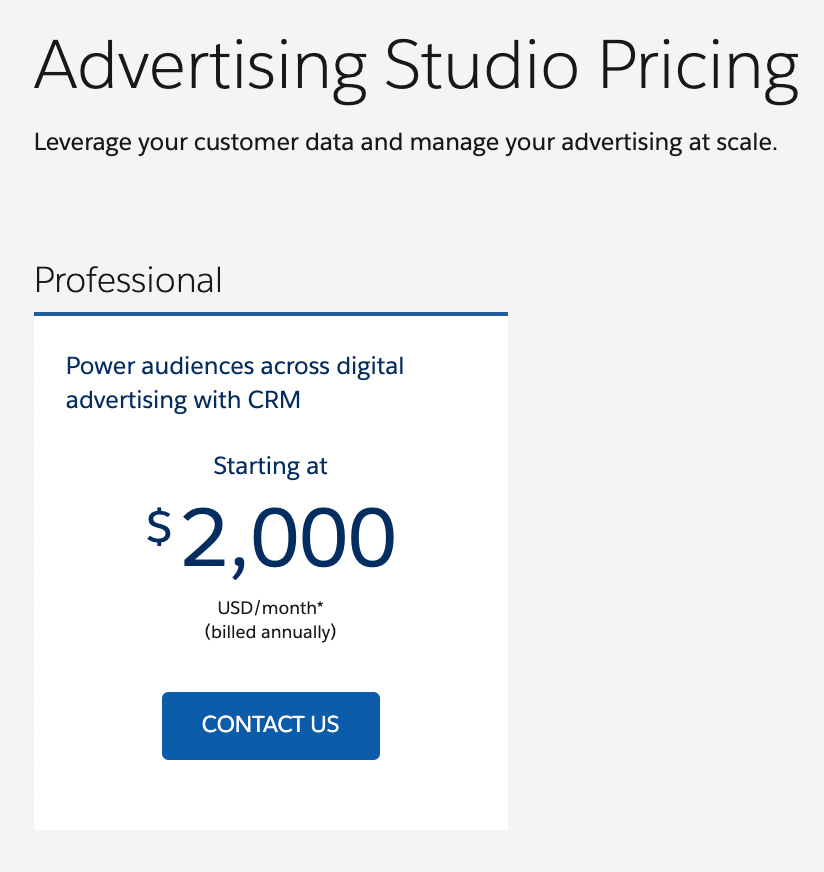 Salesforce Advertising Studio Pricing