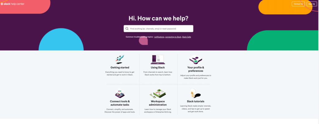 Slack Help Center Home Page