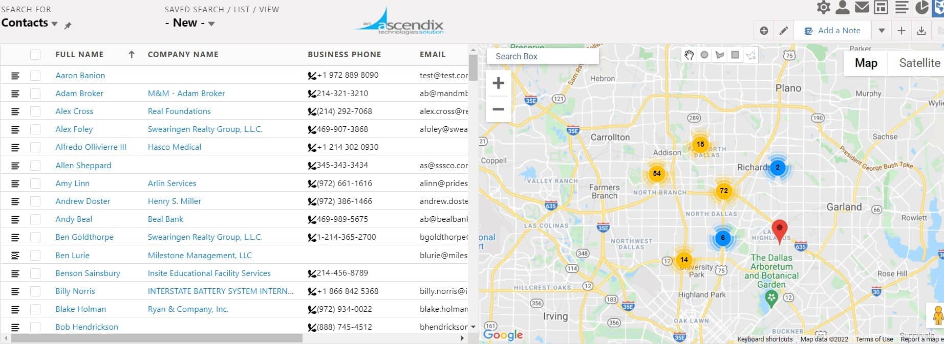 Radius Search for Contacts within 5 miles from selected Company | Ascendix Search