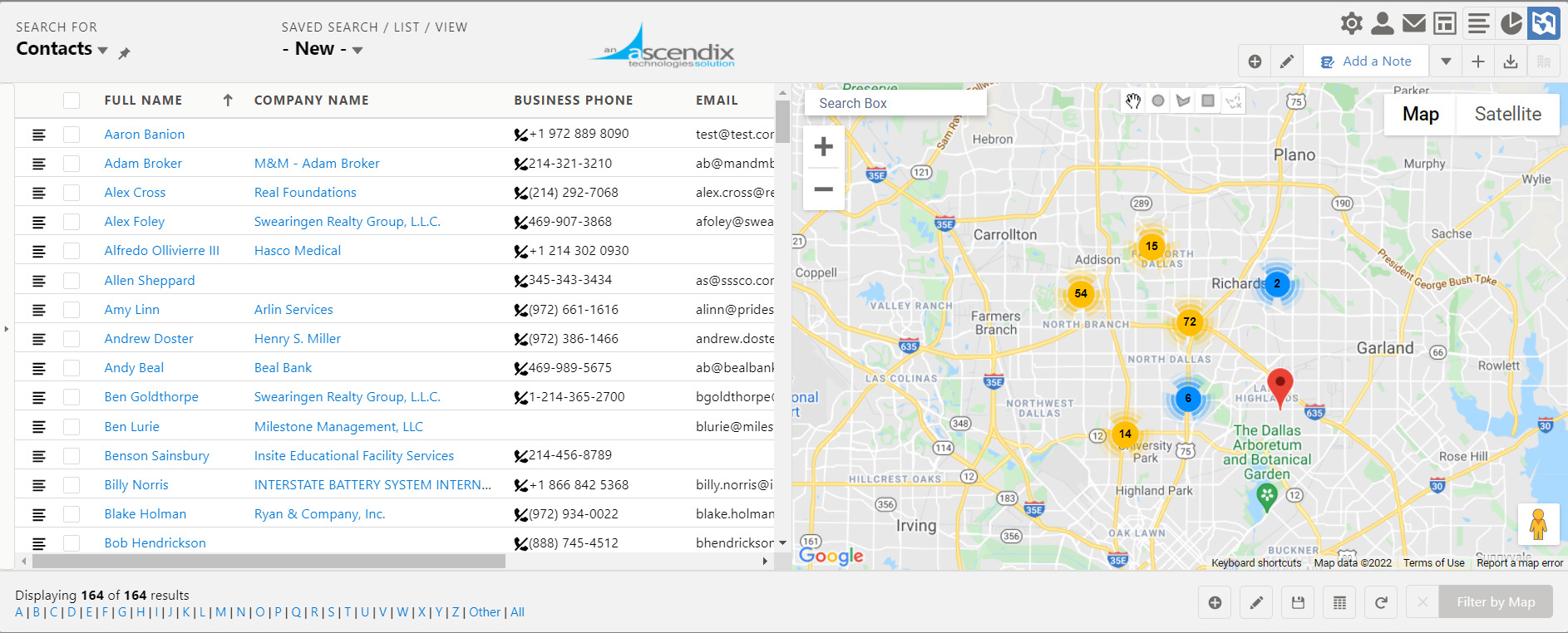 radius search for Contacts within 5 miles from selected company