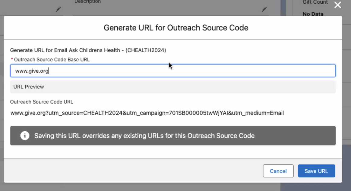 Generation of URL for Outreach Source Code 