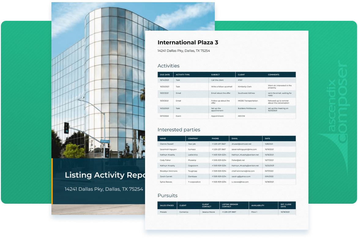 Listing activity report in Composer Online
