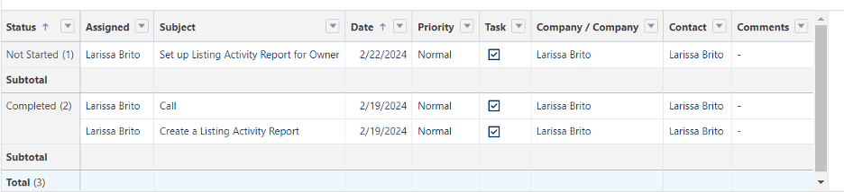 Source Data for My Weekly Tasks and Appointments Report
