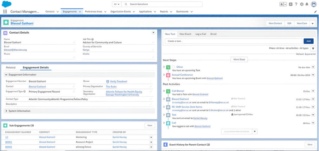 Salesforce contact management interface