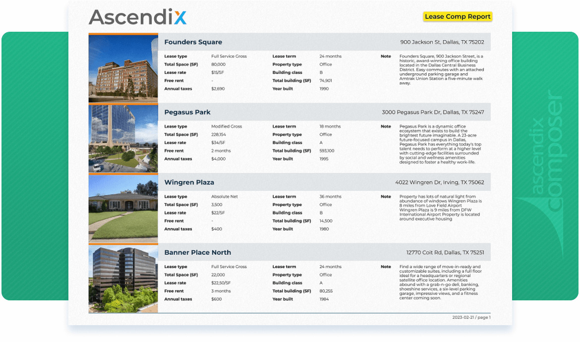 Lease Comp Report in Ascendix Composer 