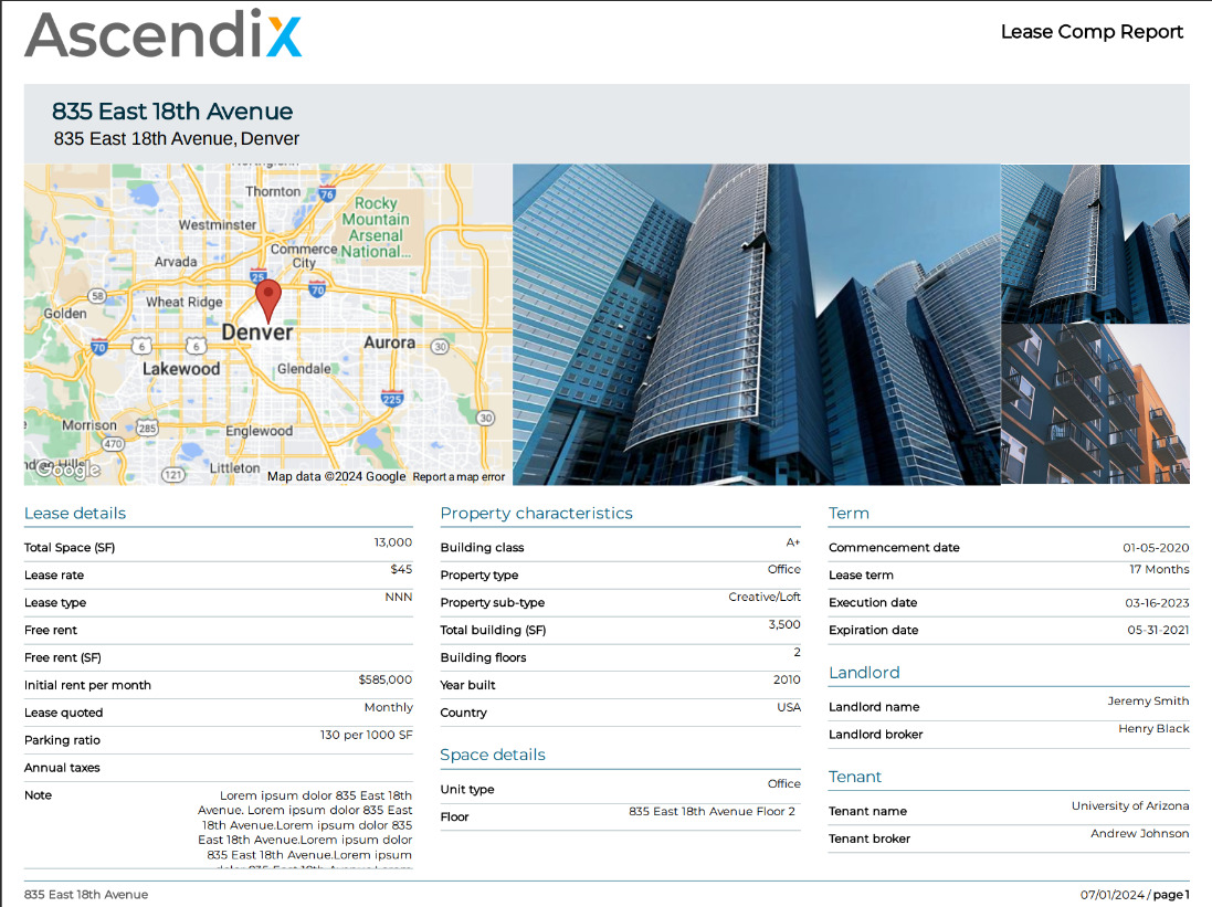 Lease Comp Report Sample Template in Composer Online by Ascendix