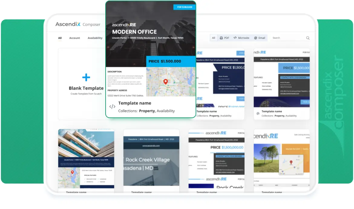 Library of report templates in Ascendix Composer