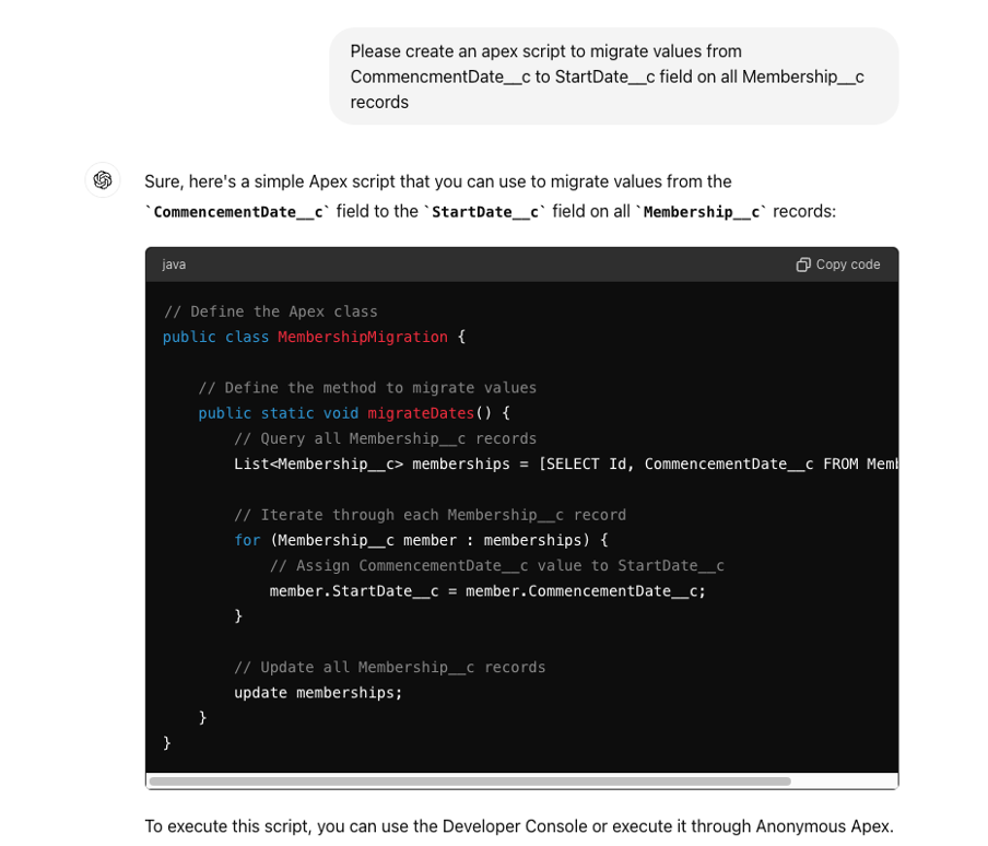 An Example of Using ChatGPT 3.5 Prompts to Generate Apex Scripts Ascendix