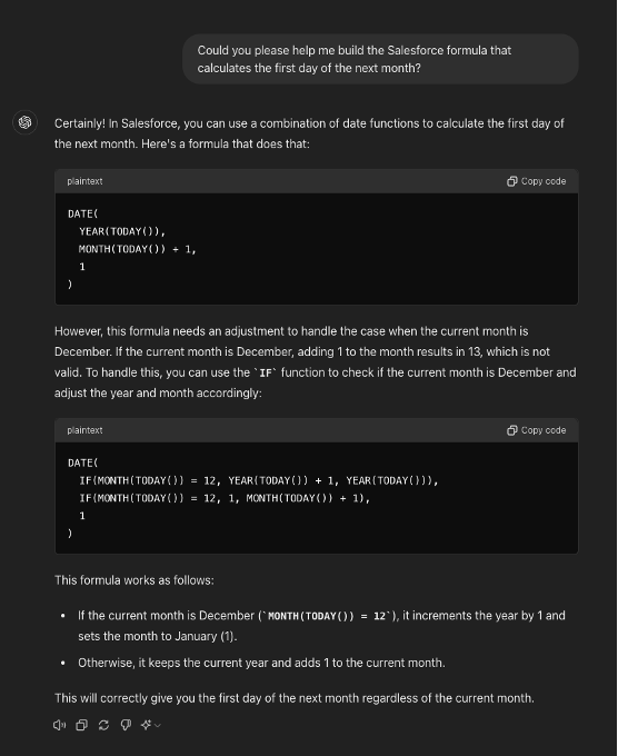 ChatGPT 4.0 Prompt to Build a Formula to Calculate the First Day Of The Next Month Ascendix