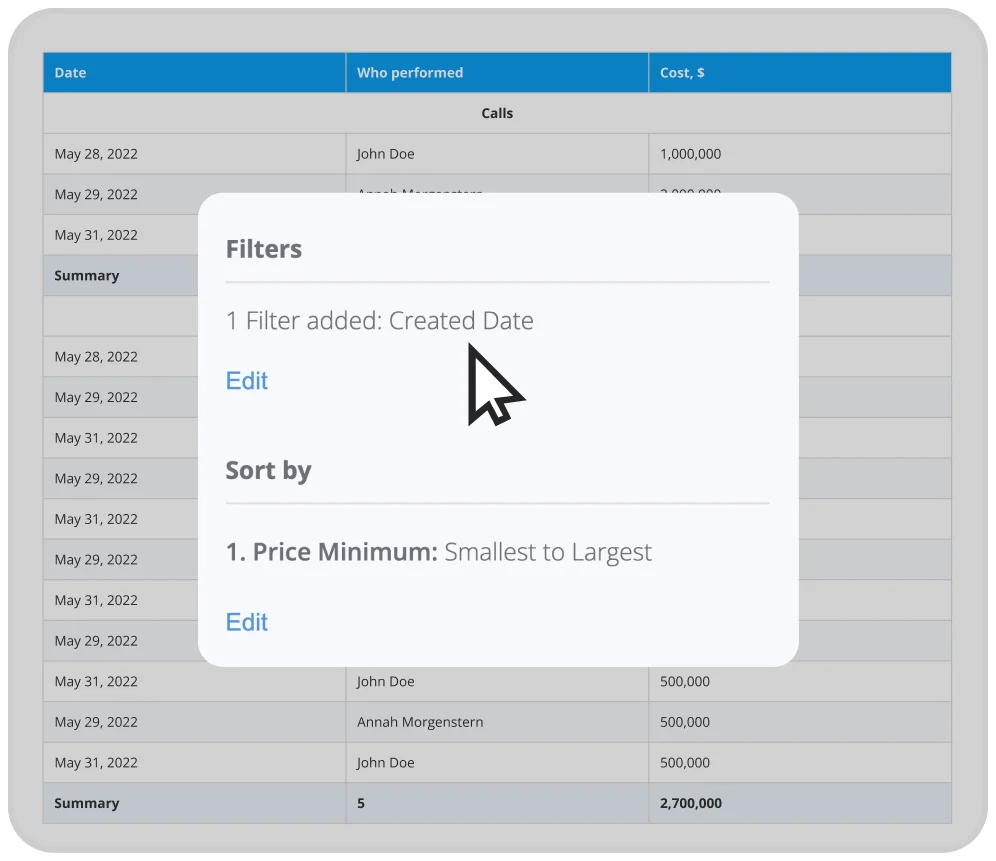 Data filtration and sorting