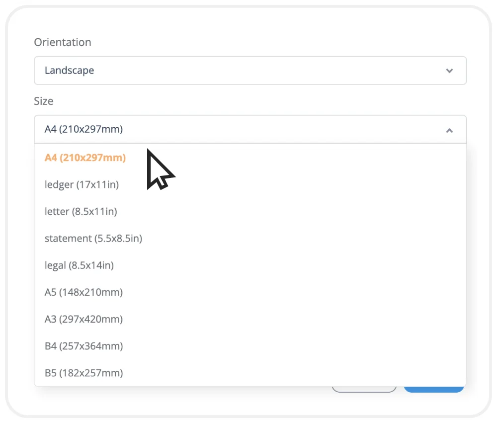 Documents formats and page orientation