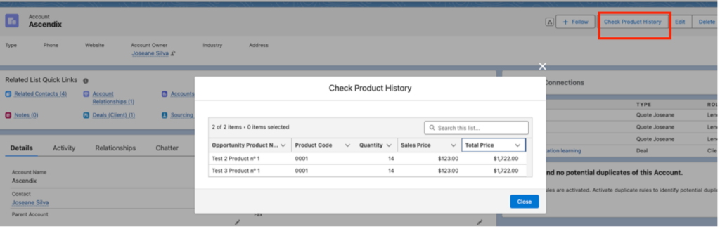 Final Result of the Salesforce Screen Flow Ascendix