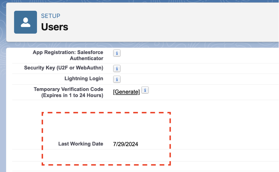 User Record with the Last Working Date Field Ascendix