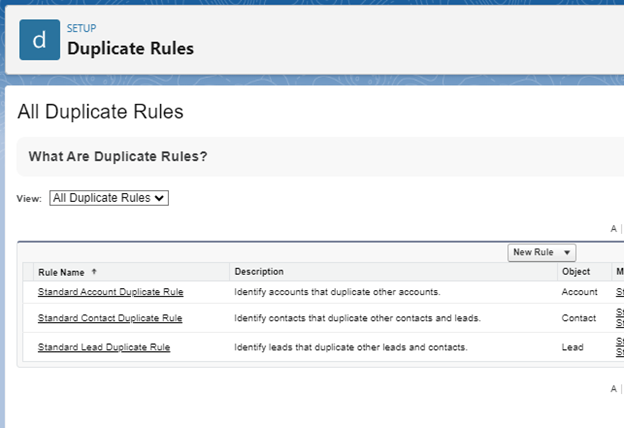 Example of Duplicate Rules in Salesforce Service Cloud