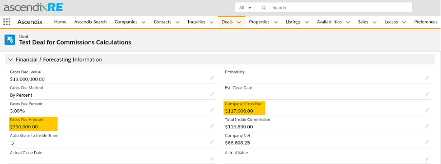 How to Calculate Company Gross Fee in AscendixRE CRM