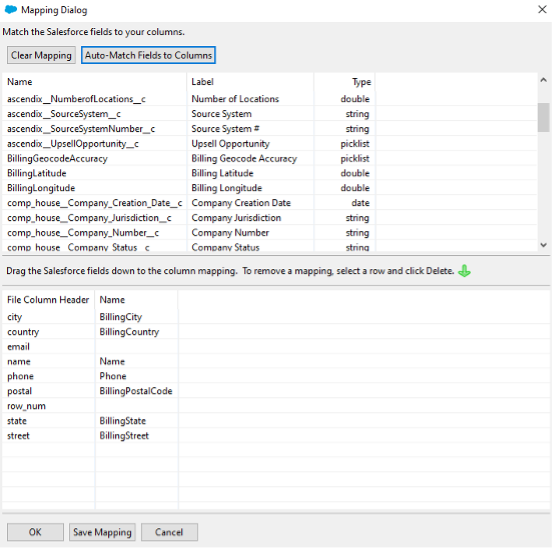 Mapping Dialog Window In Salesforce Data Loader