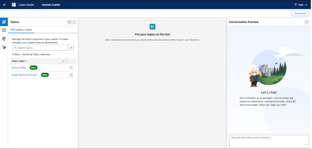 Agentforce Copilot Builder Interface
