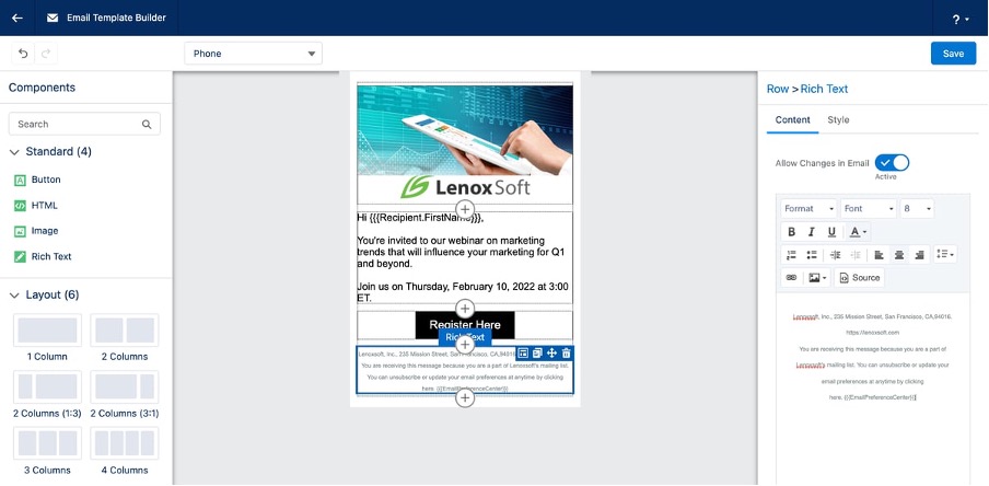 Email Template Builder in MC Account Engagement