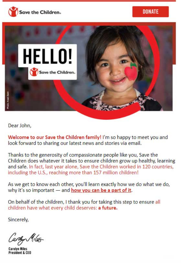 Welcome Email Example for Nonprofits 