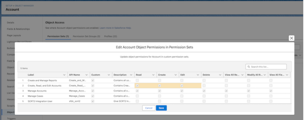 Edit Account Object Permissions in Permission Sets