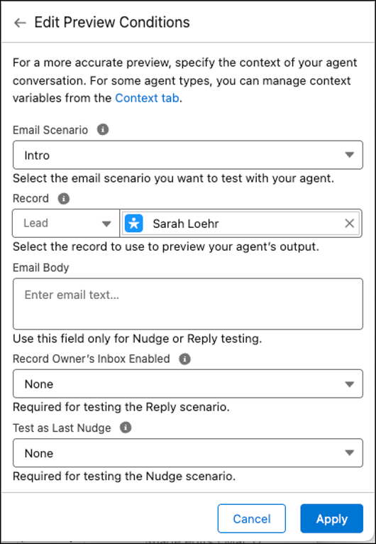Email-Generation Testing in Agent Builder