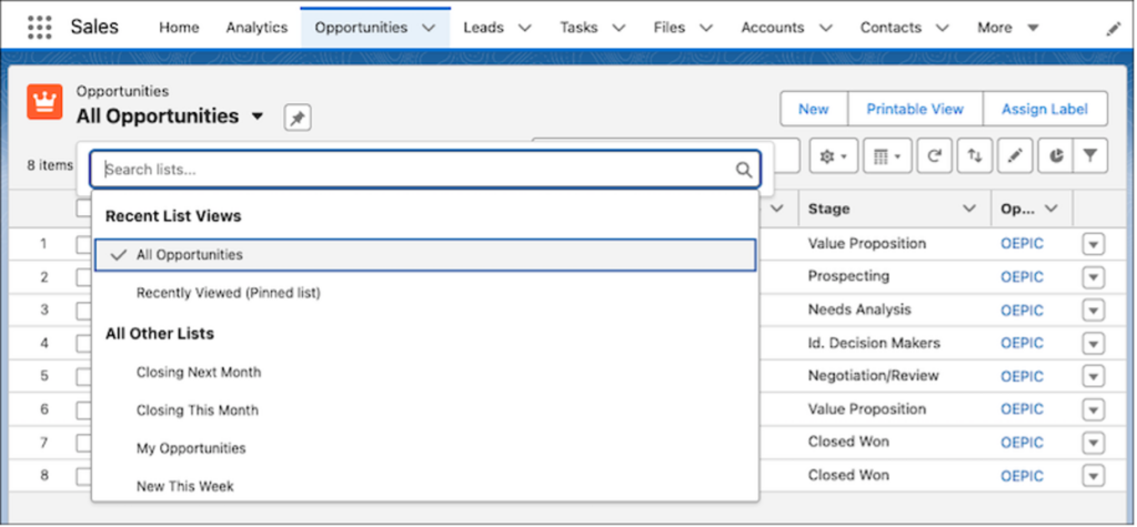 Enhanced Recent List Views