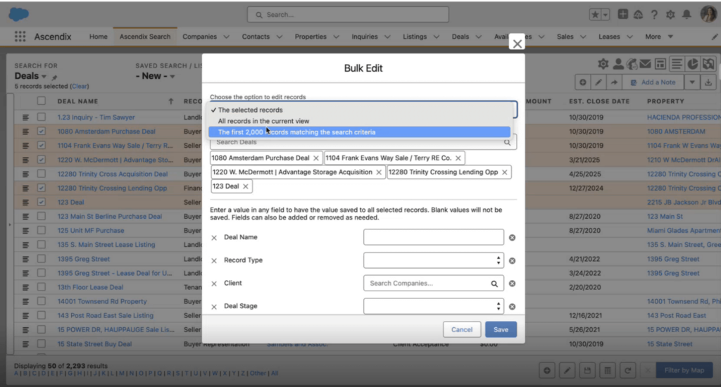 Mass Edit Opportunities in Salesforce: Ascendix Search Example