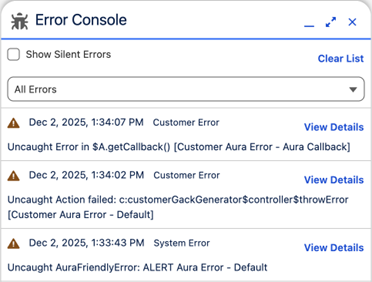 error console upgrade in salesforce spring '26 release for developers