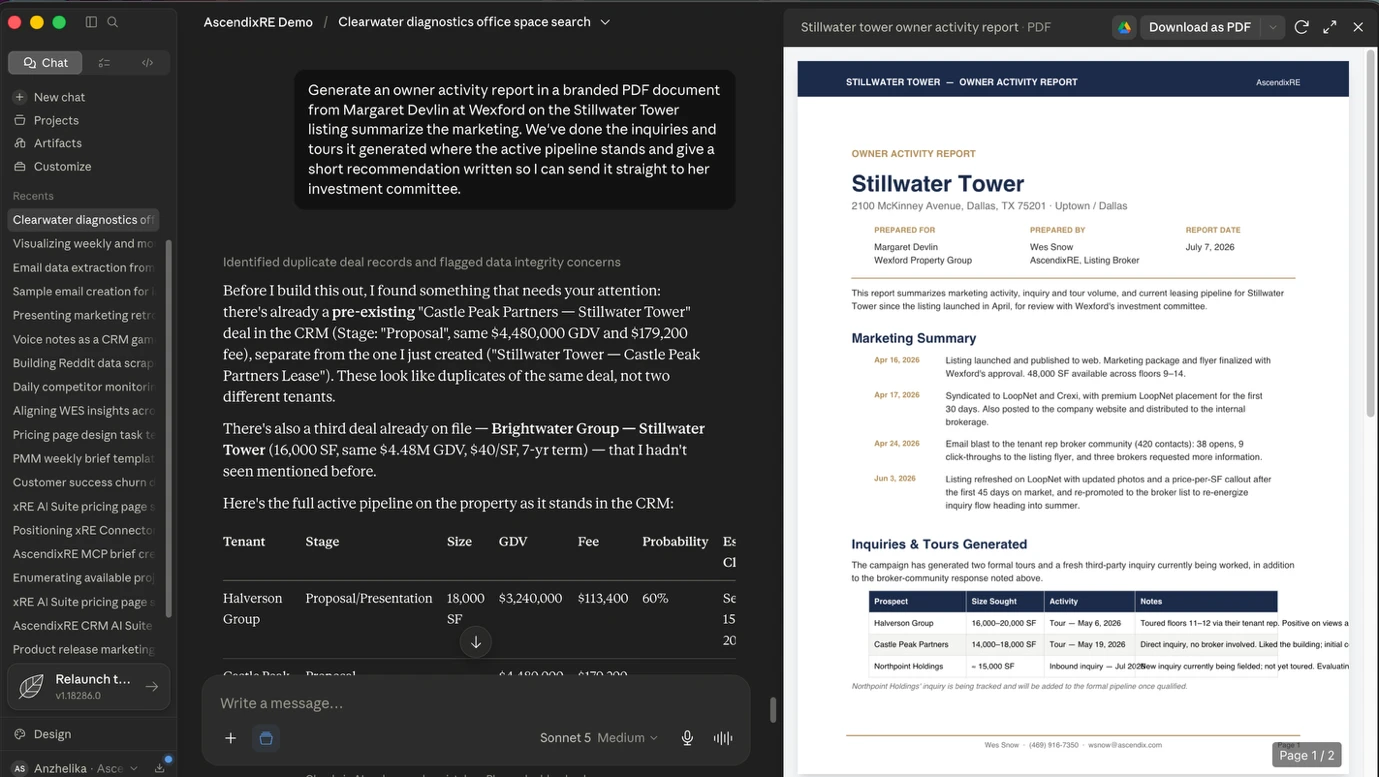 Branded Owner & Listing Activity Reports in claude ai for real estate