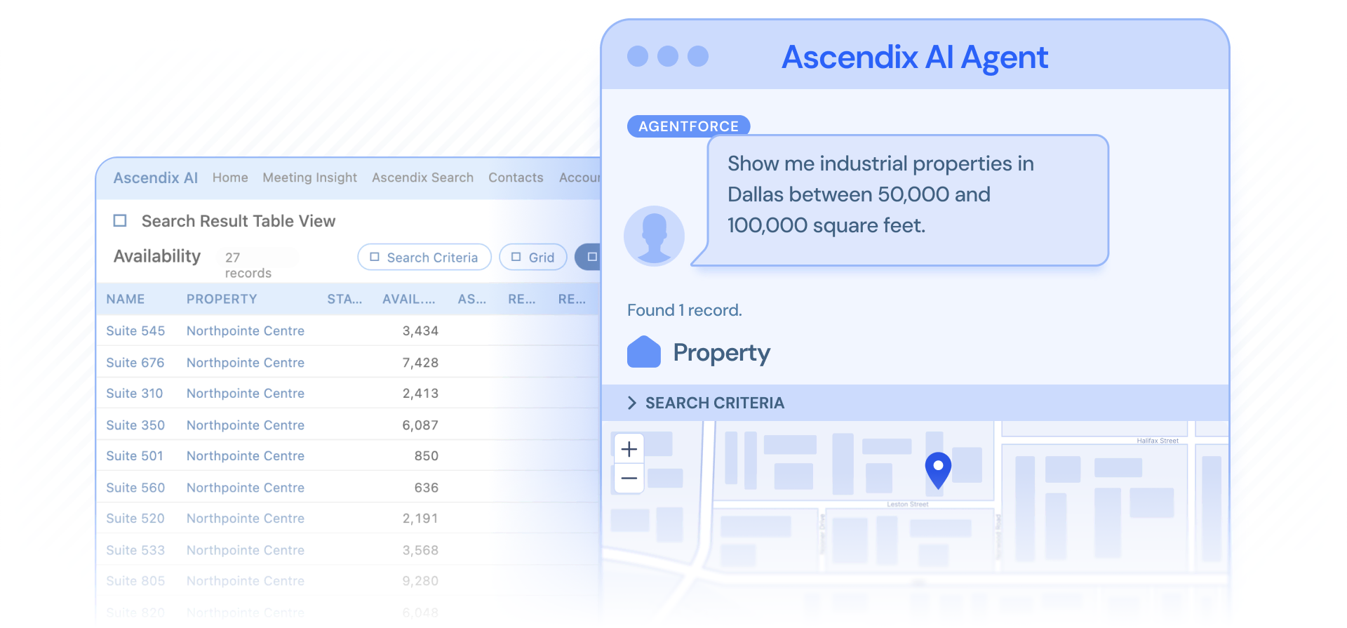 Property Search in AscendixRE AI Agent Interface